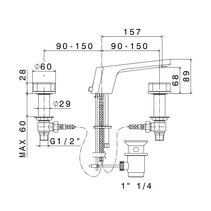 Newform ParkLE Смеситель для раковины, 3 отв., с донным клапаном, цвет: PVD glossy gold/черный матовый