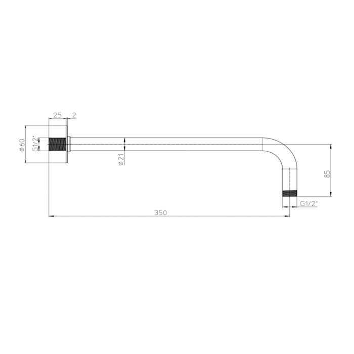Bossini Nobu Держатель для душа из нерж.стали на 90° Ø 21 х 350 мм 1/2”MM c фланцем, цвет: нержавеющая сталь