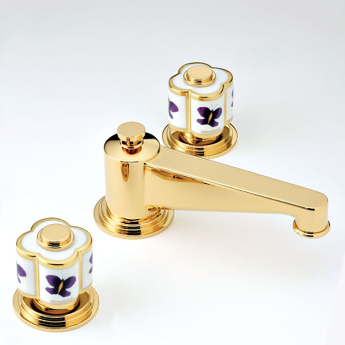 THG CAPUCINE MAUVE DECOR OR Смеситель для раковины на 3 отверстия, с донным клапаном, декор золото/лиловый, цвет: полированное золото