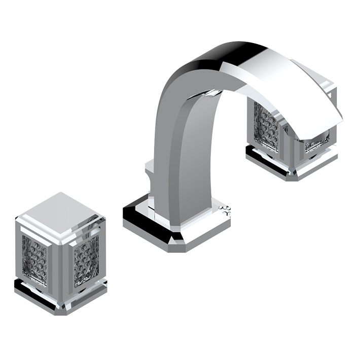 THG Métropolis cristal clair Смеситель для раковины на 3 отверстия, ручки с подсветкой, с донным клапаном, цвет: хром