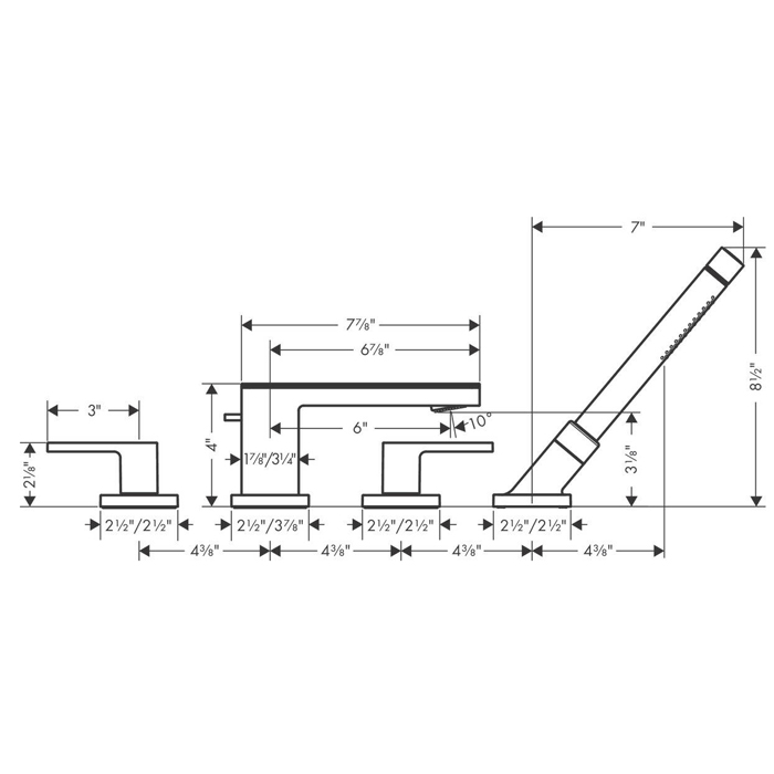 Axor MyEdition Смеситель для ванны, на 4 отв, излив 200мм, внешняя часть, цвет: хром