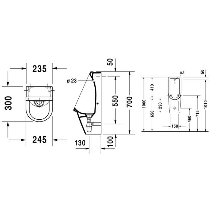 Duravit Starck 3 Писсуар подвесной 30х24.5см., безободковый, без "мушки", подвод воды сзади, с креплением, цвет: белый