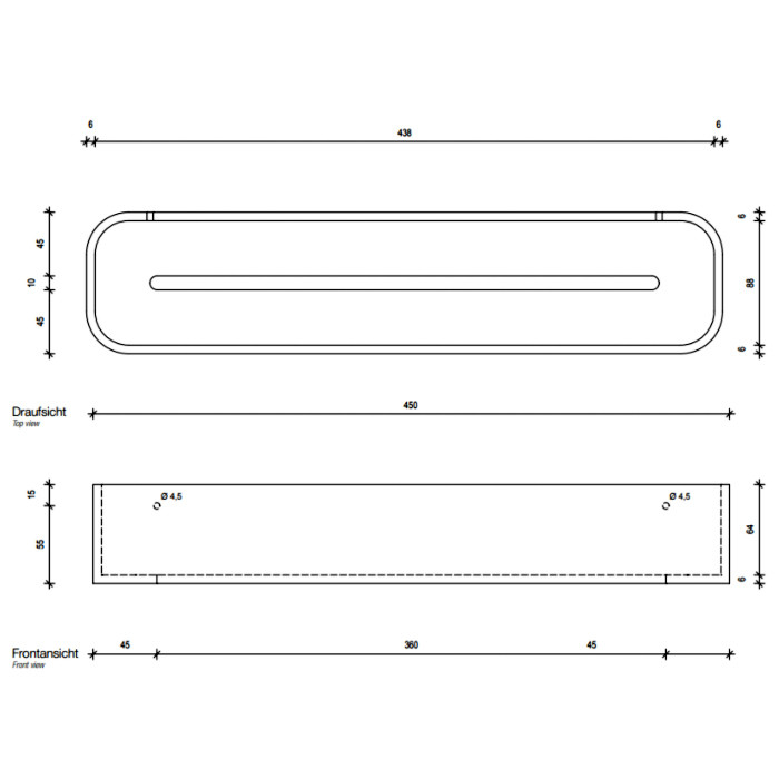 Decor Walther Black Stone Полочка для душа 45x10см., подвесная, цвет: черный матовый/хром