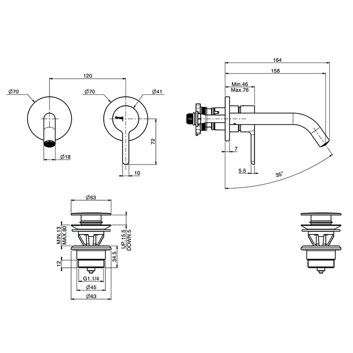 Fima Carlo Frattini Snap Cмеситель для раковины, излив: 15см., встраиваемый, цвет: хром