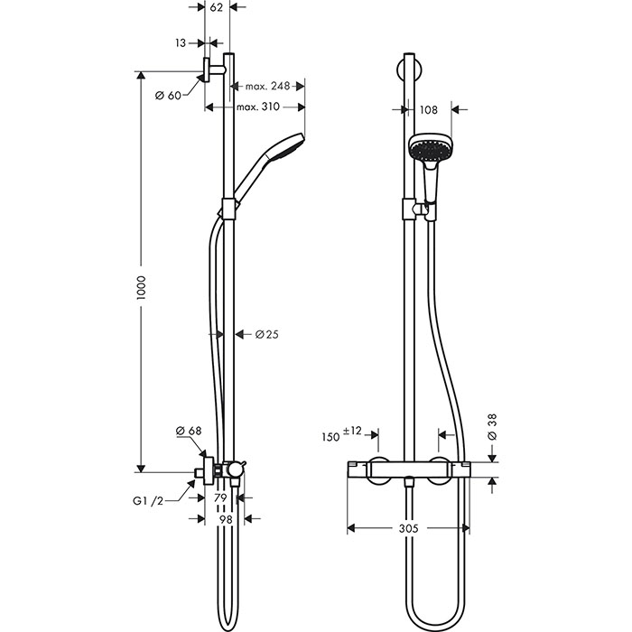 Hansgrohe Croma Select Душевой гарнитур 100см., с ручным душем, цвет: хром