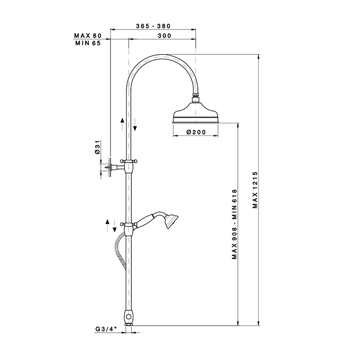 Nicolazzi Doccia Душевая стойка с лейкой 200 мм, переключателем и ручным душем цвет: Bronze Plated