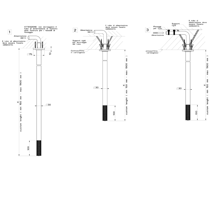 Gessi Inciso Излив потолочный для удаленного управления, длина под заказ(150-1900мм), цвет: finox