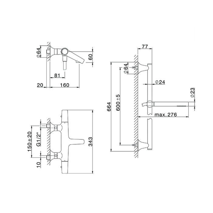 CISAL Vita Термостатиический  смеситель для ванны с ручным душем 1 режим,  цвет: хром