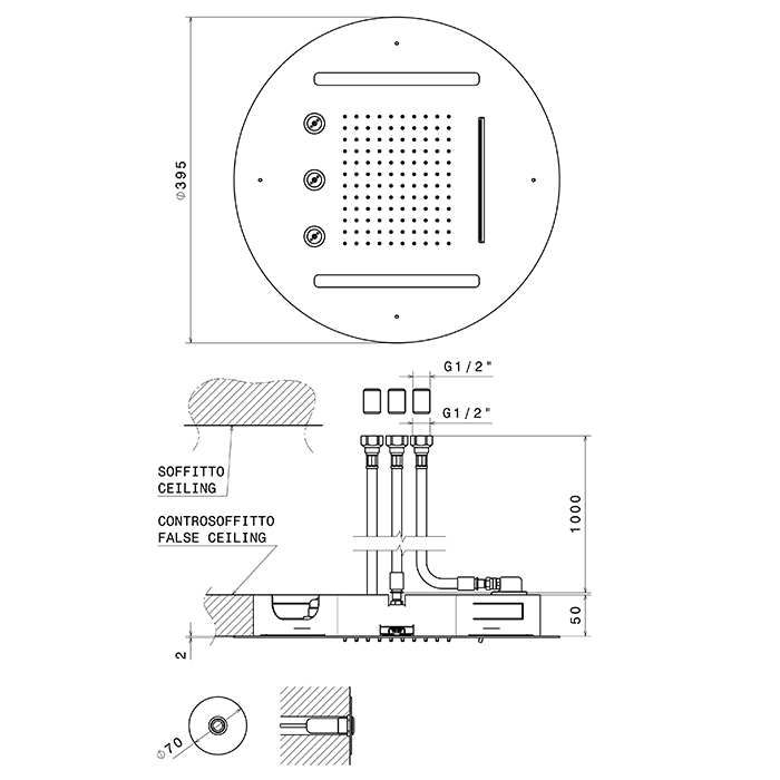 Newform Head Showers Верхний душ 40cм, потолочный, скрытый, дождь/водопад/распылитель, хромотерапия, цвет: gold satin