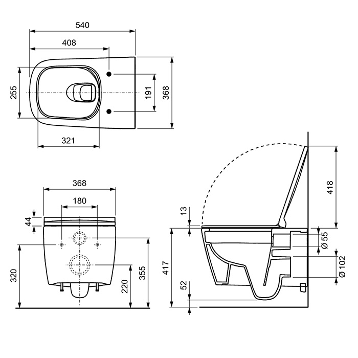 TECEneo Унитаз 54х36см, подвесной, безободковый, смыв Tornado, сиденье slim, цвет: белый
