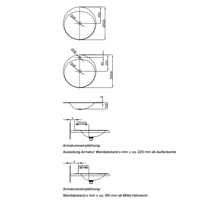 Bette Lux Oval Couture Раковина 50х50х10см., встраиваемая сверху, 1 отв., цвет: белый