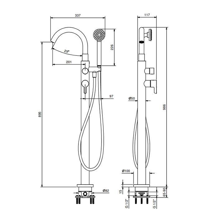 Fantini Icona Classic Смеситель для ванны, с ручной лейкой, напольный, цвет: Matt Gun Metal PVD