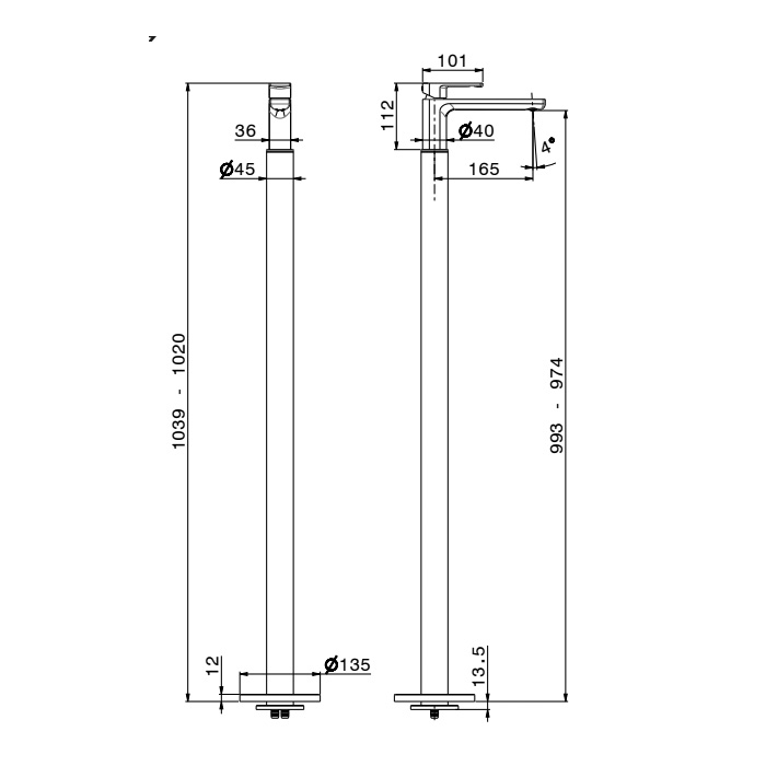 Newform Haka Смеситель для ванны, напольный, с изливом и переключателем, цвет: белый матовый