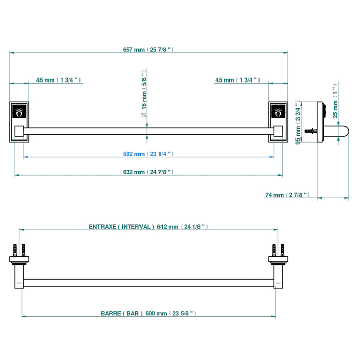 THG Masque de Femme métal lisse Полотенцедержатель 60см, подвесной, цвет: хром