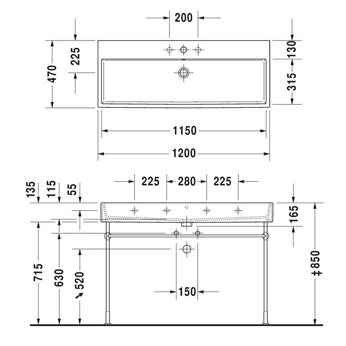 Duravit Vero Air Раковина 120х47см., подвесная, c 3 отв., с переливом, цвет: белый