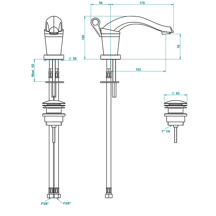 THG Bagatelle metal Смеситель для раковины, 1 отв., цвет: хром