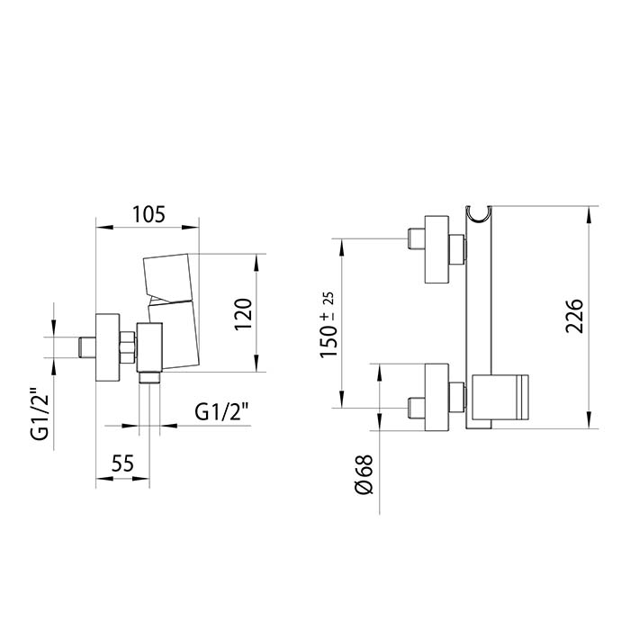 Bossini Cube Смеситель наружный для душа с выходом на 1/2”, цвет: черный матовый
