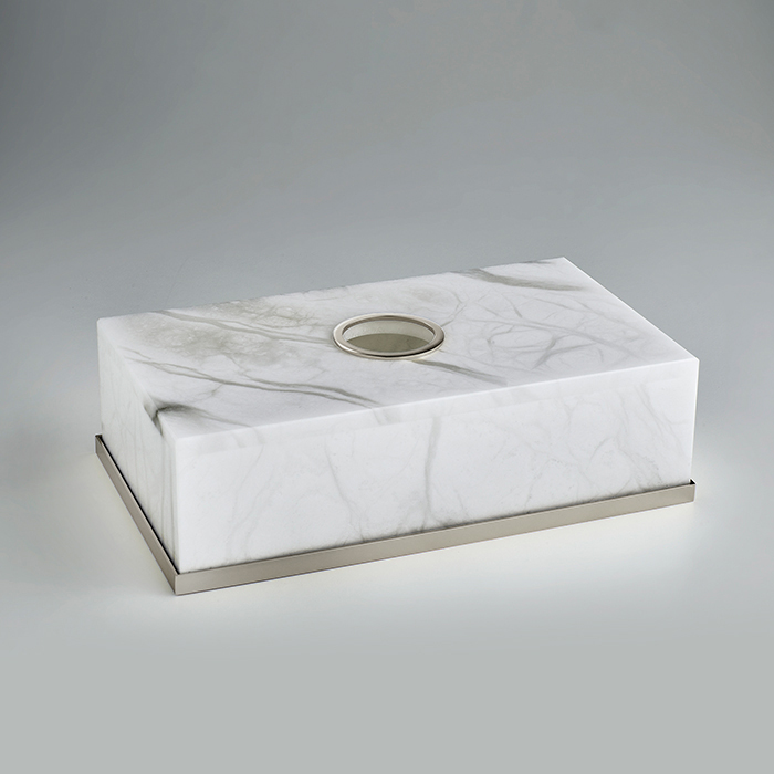 3SC Baster Round Контейнер для бумажных салфеток 26.5х7.5х15.5 см., настольный, цвет: алебастр/никель сатинированный матовый