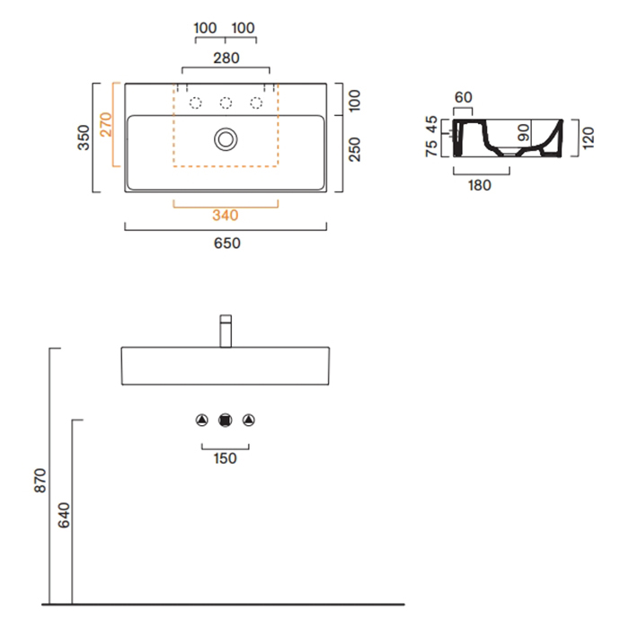 Catalano Premium Раковина 65х35см, подвесная, без отв., цвет: белый глянцевый