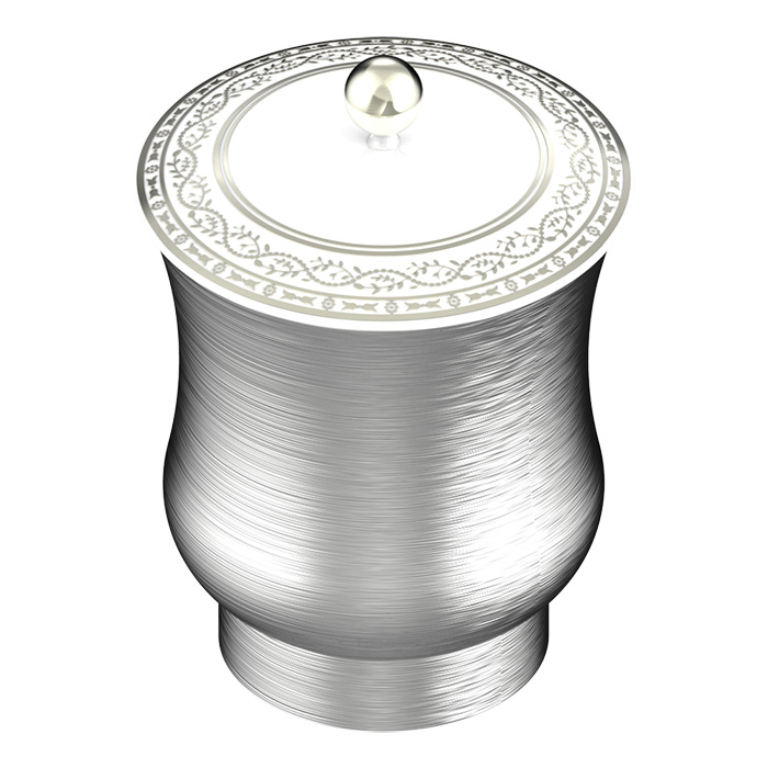 THG MARQUISE BLANC DECOR PLATINE Китайская лакированная коробка с белой керамической крышкой Ø126 мм., middle size, декор платина, цвет: серебро