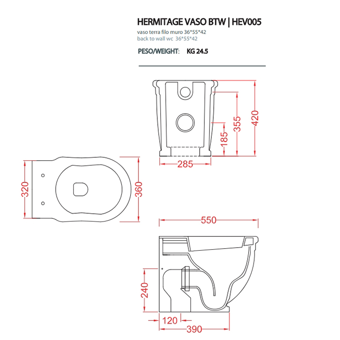 Artceram HERMITAGE Унитаз пристенный , выпуск в стену, белый, 36х55см, цвет: белый
