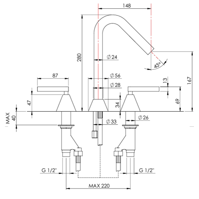 Nicolazzi Flag Смеситель для раковины, на 3 отв, h: 14.8см., цвет: хром