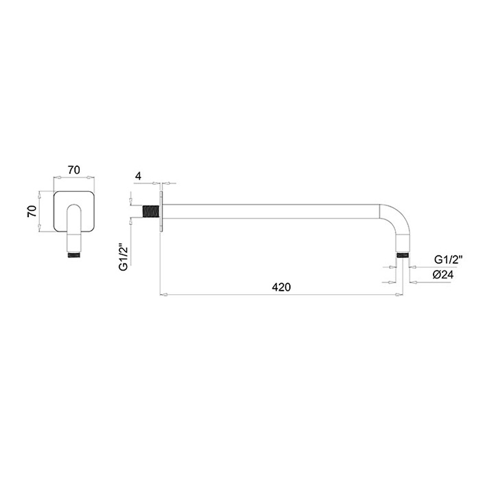 Almar Arms Кронштейн для верхнего душа, настенный 42см., с квадратным отражателем, цвет: черный металл брашированный PVD