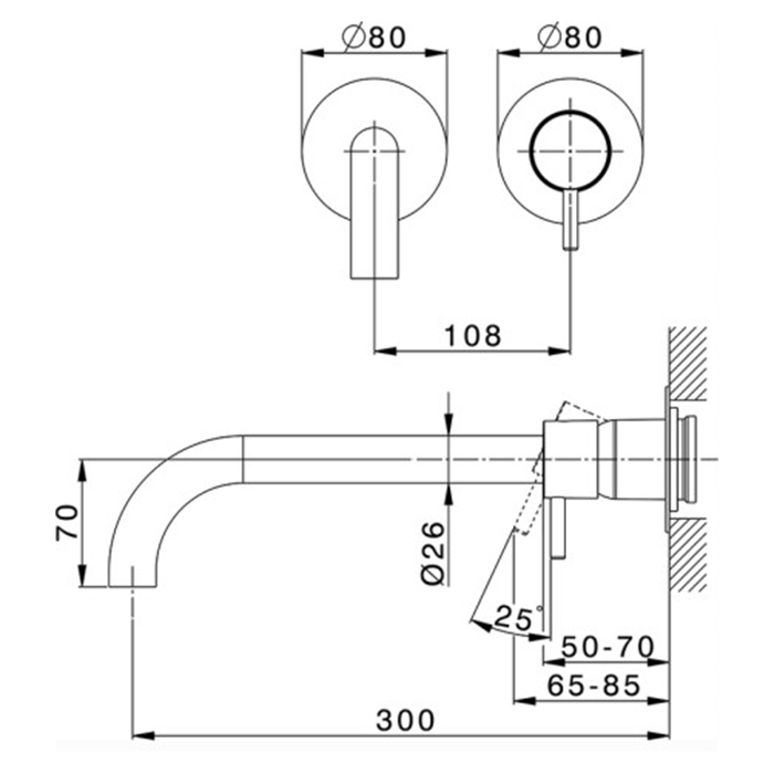 Cisal Less New Смеситель для раковины, встраиваемый, излив: 30см, цвет: темная матовая латунь