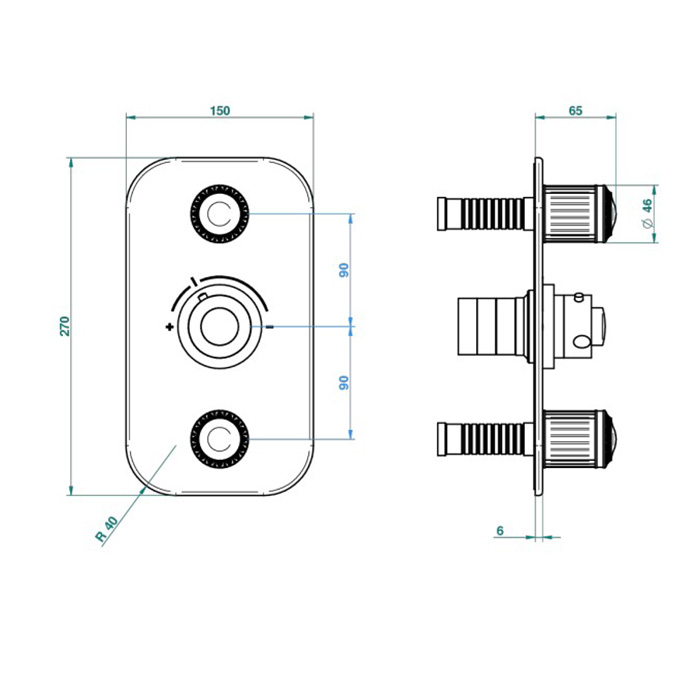  THG Malmaison metal Смеситель для душа встраиваемый, термостатический, с 2 запорными вентилями, внешняя часть, цвет: полированное золото