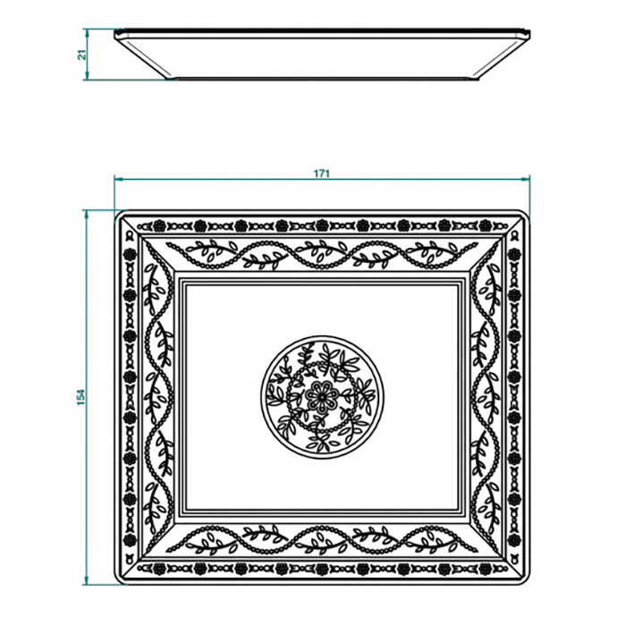 THG MARQUISE NOIR DECOR OR Поднос керамический 171х154 мм., настольный, middle size, декор черный/золото, цвет: белый
