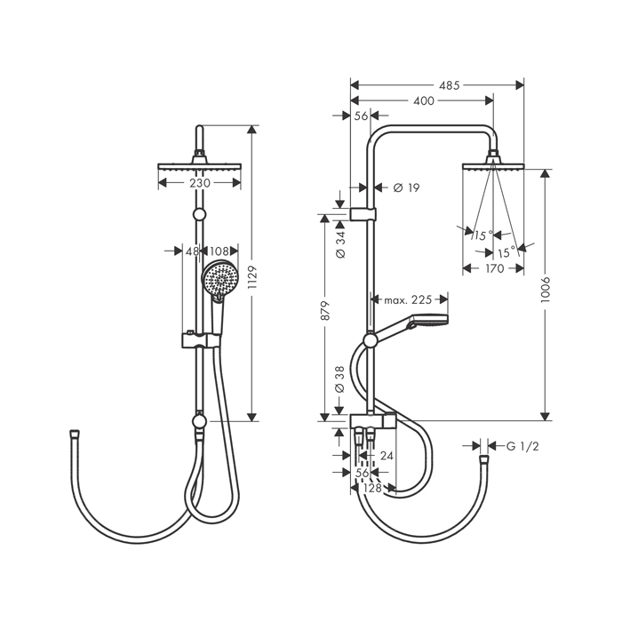  Hansgrohe Vernis Shape Душевая стойка с верхним душем 230 1jet Reno, цвет: матовый черный 