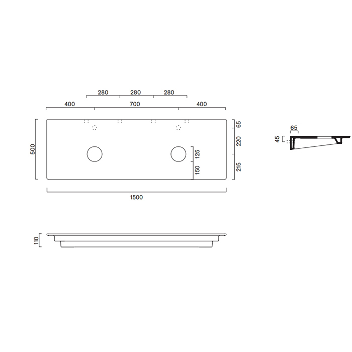 Catalano Столешница керамическая 150x50см, под две раковины, цвет: белый матовый