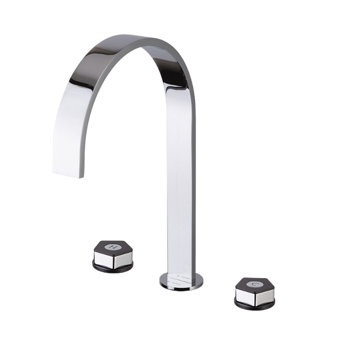 Newform ParkLE Смеситель для ванны, высокий, 3 отв., с донным клапаном, цвет: хром/черный матовый