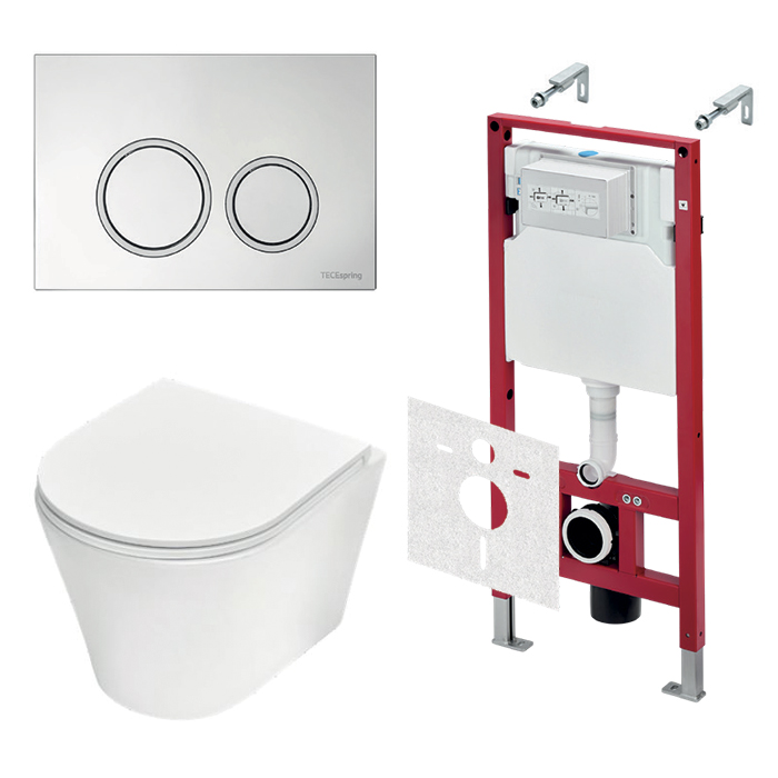 TECEspring Base Комплект: унитаз модель K, инсталяция, панель смыва R с круглыми кнопками, цвет: белый / белый глянцевый