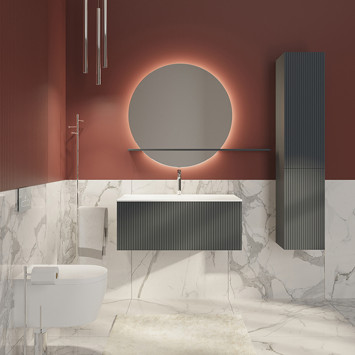 TW Shape комплект подвесной мебели 100х50см, с раковиной, с 1 выдвиж. ящиком с механизмом push-to-open, цвет: серый матовый RAL7016