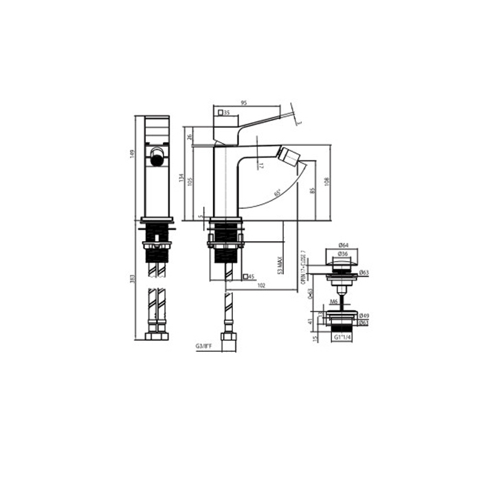 Bossini Aki Line Смеситель для биде AKI с донным клапаном 1”1/4 и гибкая подводка из нерж. Стали., цвет: хром