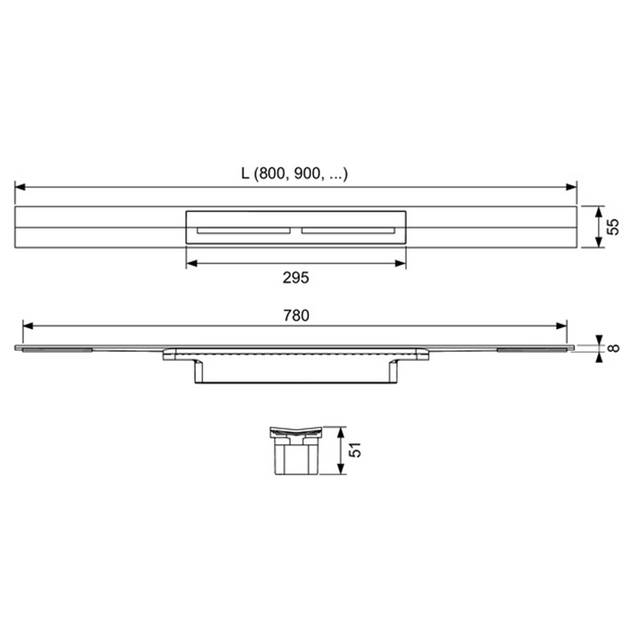 TECE Профиль для душа TECEdrainprofile, 800 мм, PVD Brushed Black Chrome