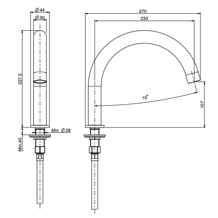 Carlo Frattini Spillo Steel Излив для монтажа на борт ванны, длина 230 мм., цвет: INOX