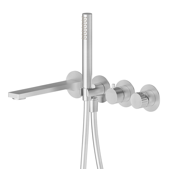 Newform Steel Line Смеситель для ванны, настенный, с ручным душем, цвет: stainless steel