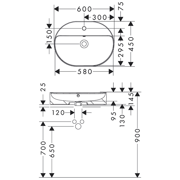 Hansgrohe Xuniva U Раковина-чаша 60x45см., накладная, 1 отв., цвет: белый