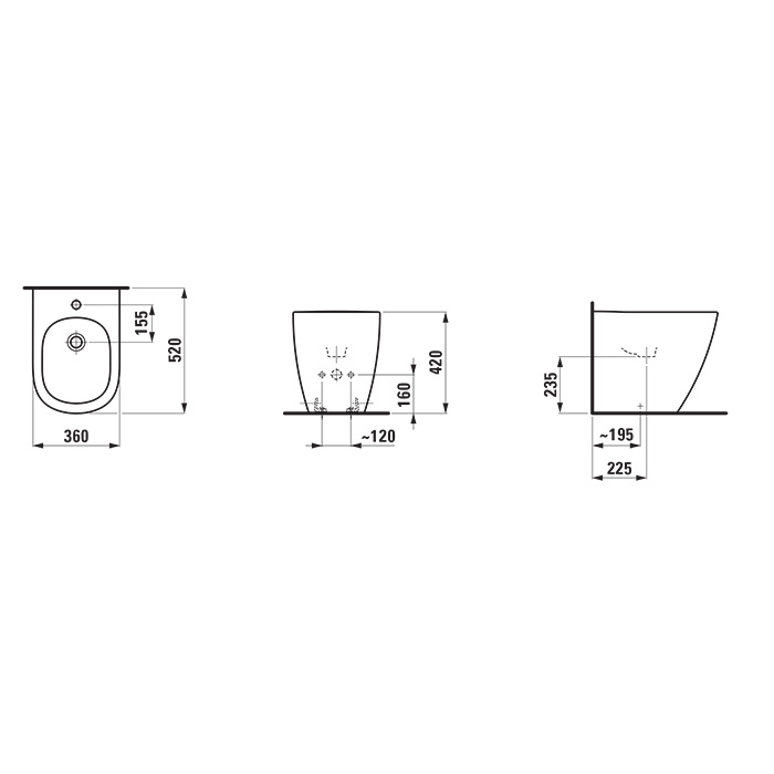 Laufen Lua Биде напольное 52x36xh42см, с 1отв., цвет: белый глянцевый