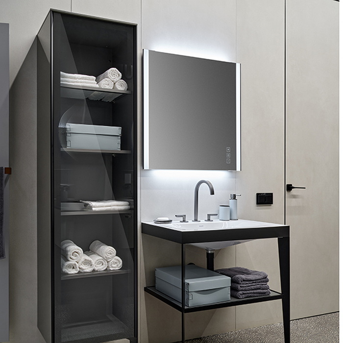 Duravit XViu Шкаф подвесной 50x36xh177cм, стеклянная дверь, 4 полки, цвет: Flannel Grey High Gloss/черный матовый