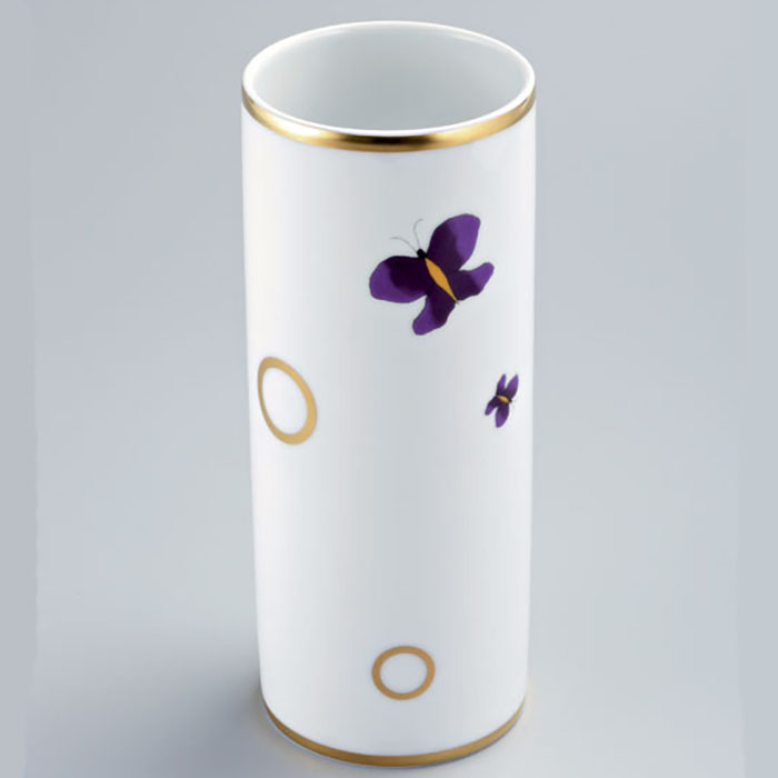 THG CAPUCINE MAUVE DECOR OR Ваза керамическая, настольная, декор золото/лиловый, цвет: белый