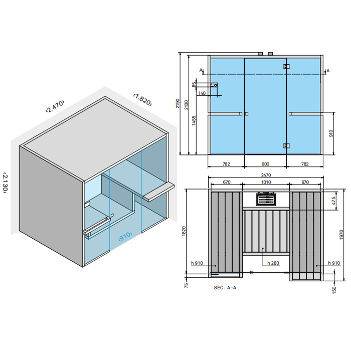 Effegibi Air 80 Сауна 247x182x213см, угловая SX, цвет: осина термообработанная