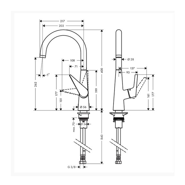 Hansgrohe Talis S, Смеситель для кухни, с выдвижным душем, Цвет: хром