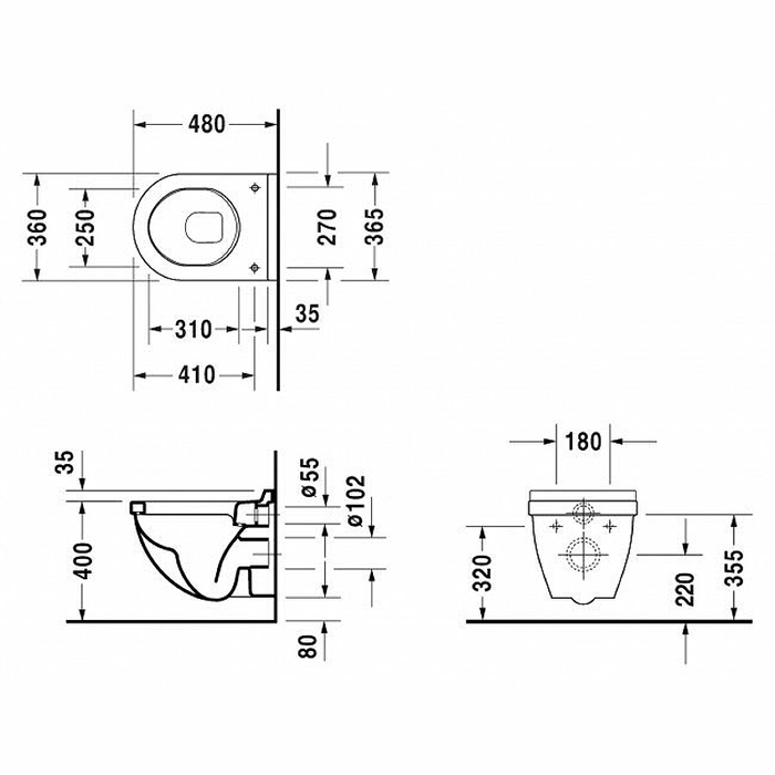 Duravit Starck 3 Унитаз подвесной 48х36см., Сompact, укороченная модель, цвет: белый