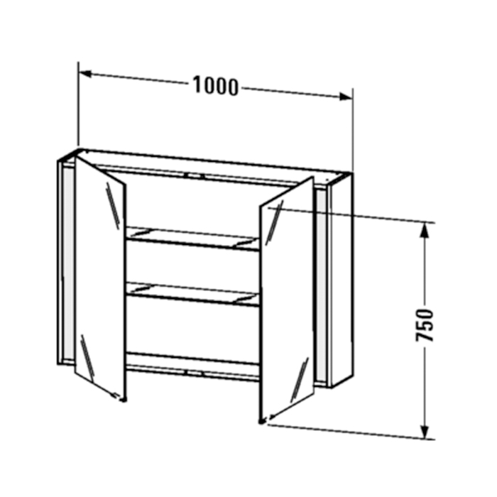 Duravit Ketho Зеркальный шкаф 100х18xh75см, 2 дверцы, 2 полки, с розеткой и сенс. выключателем, цвет: белый матовый