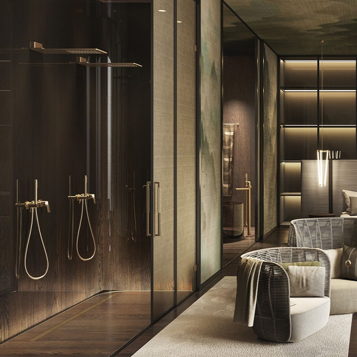 Gessi Anello Душевой гарнитур с держателем, подводом воды, ручным душем и шлангом 150см., цвет: Warm Bronze Br. PVD
