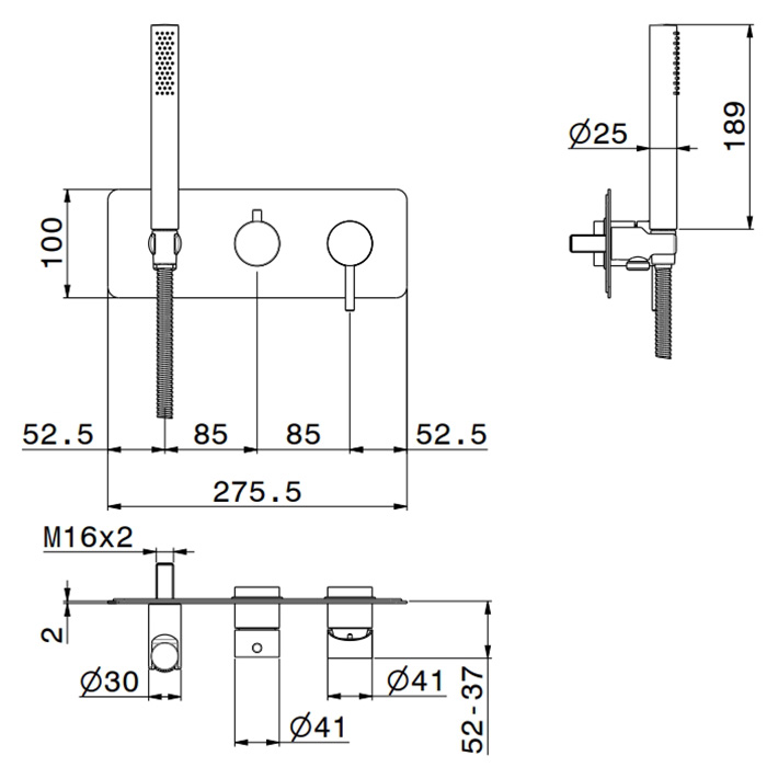 Newform X-STEEL 316 Смеситель для душа, встраиваемый, на 2 выхода, с ручным душем, цвет: PVD Brushed gun metal