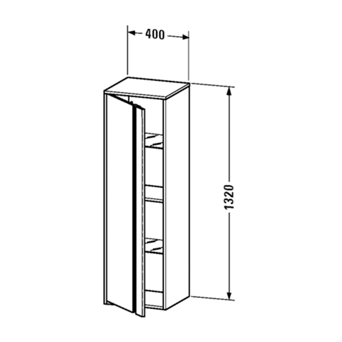 Duravit Ketho Шкаф высокий 40х36х132см, 1 дверка левая, 2 стекл полки, 1дерев полка, подвесной, цвет: белый матовый